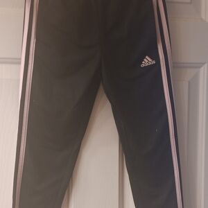 Adidas Kids Black Joggers with Light Pink Stripes